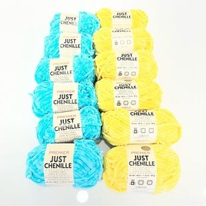 Premier Just Chenille Yarn - aqua and yellow - Lot of 12 - NEW